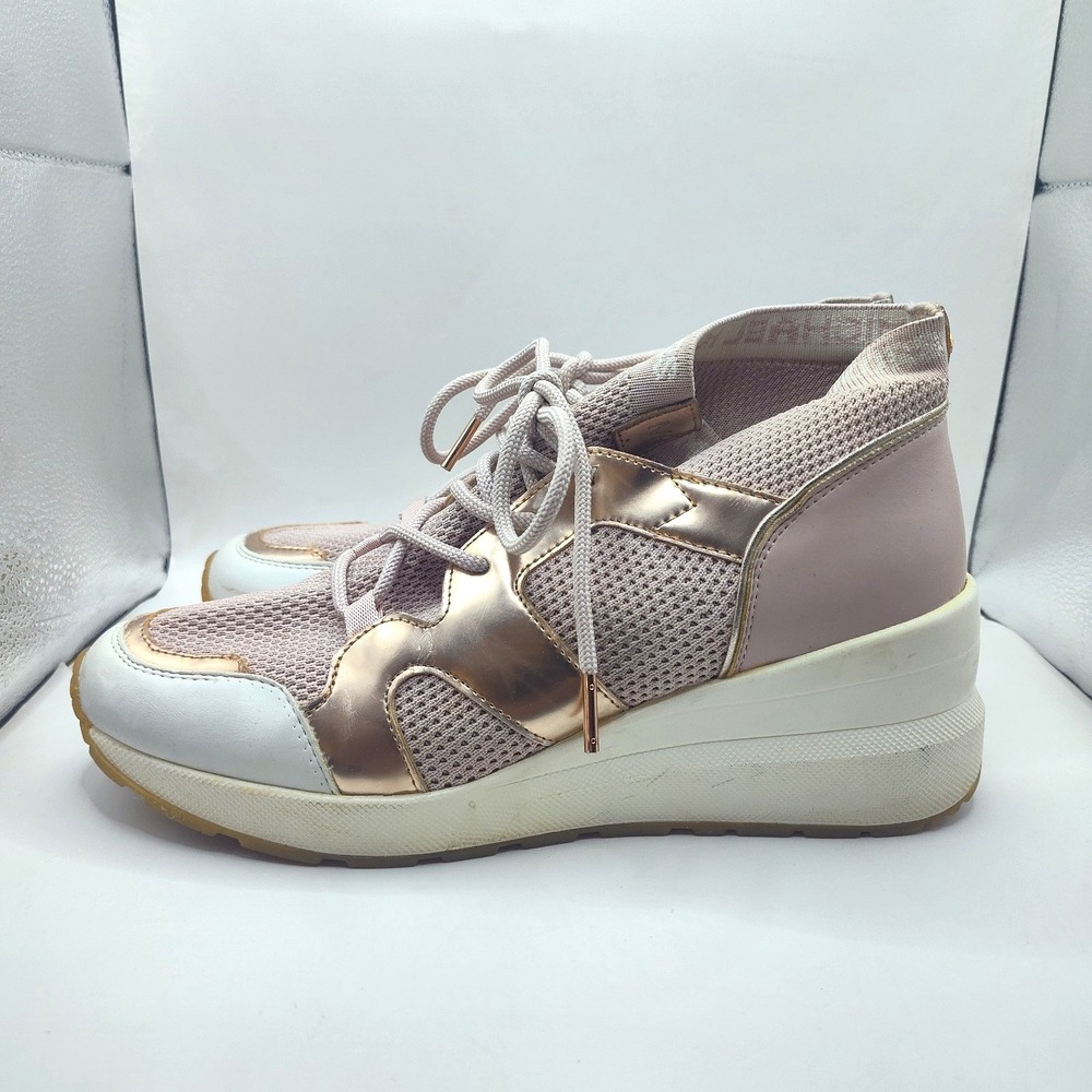 Michael Kors Markie Bootie Pink Sneakers Rose Gold Shoes Size 9.5 Stretch Knit - Picture 8 of 16